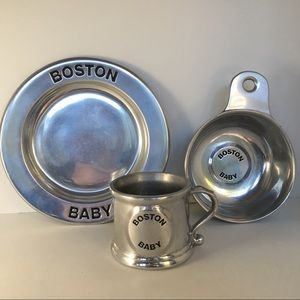 Boston Baby Set Wilton Pewter 8" Plate Bowl Cup Mug Vintage 1976 3 Piece Gift